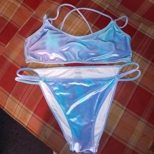 VS Pink Blue & Pink Watercolor TyeDye Velvet Bikini Sz MD Top & LG Bottom New!
